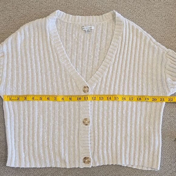 American Eagle Cream Beach Coastal Cotton Knit V-Neck Cardigan - Size Medium - Picture 7 of 14